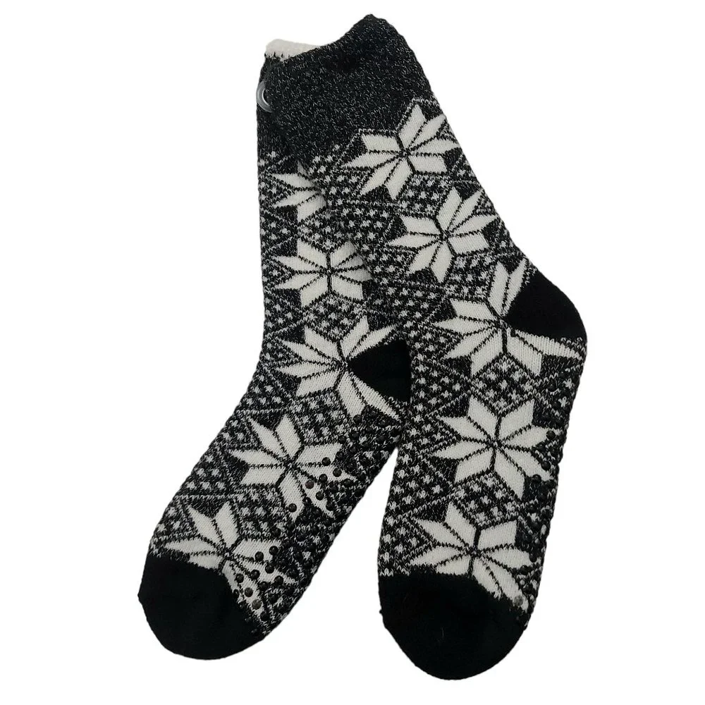 Cuddl Duds Lounge Crew Socks Womens 4-10 Black Cozy Warm Lined Non Slip